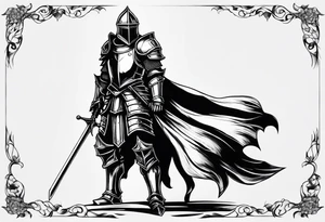 knight in heavy armor full body in profile tattoo idea