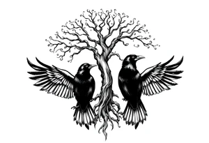 Irish shoulder tattoo, that is non-religious and has a Celtic tree and tribal ravens tattoo idea