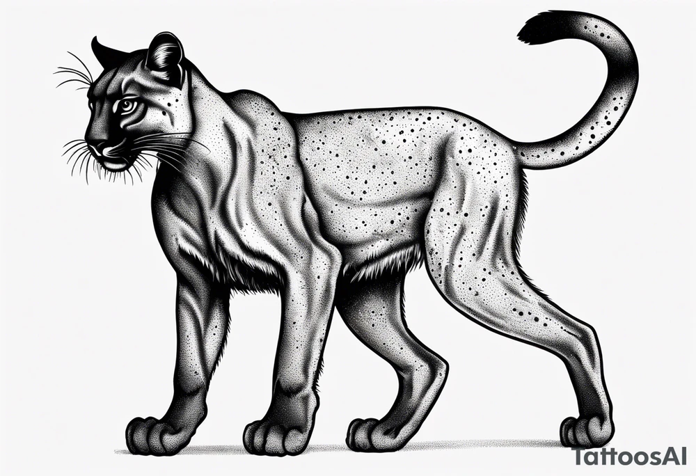 A black vicious puma walking but looking to the side, seen from above tattoo idea