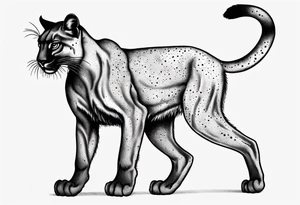 A black vicious puma walking but looking to the side, seen from above tattoo idea