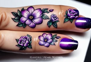 Purple Flowers on finger tattoo idea