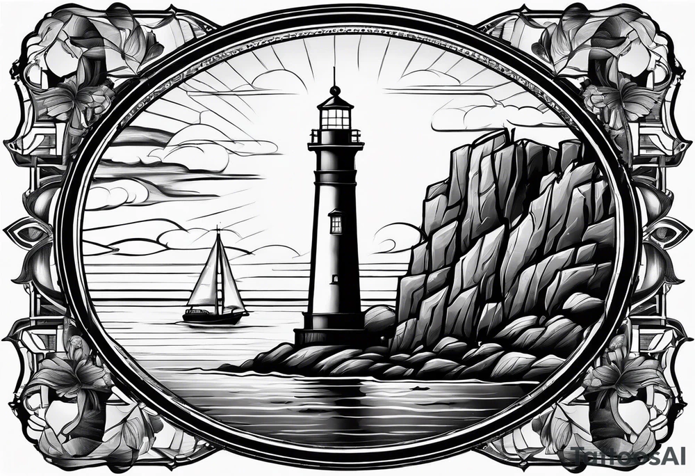 maritime lighthouse in a front view sailboat serving as a mast for a sail. tattoo idea