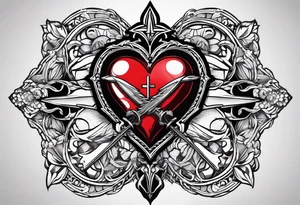 sacred heart with 3 swords instead of a cross. In front of a seraphim. tattoo idea