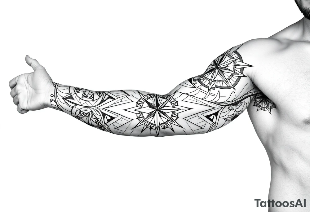 bold line ornamentaali viikinkikompassi tattoo idea