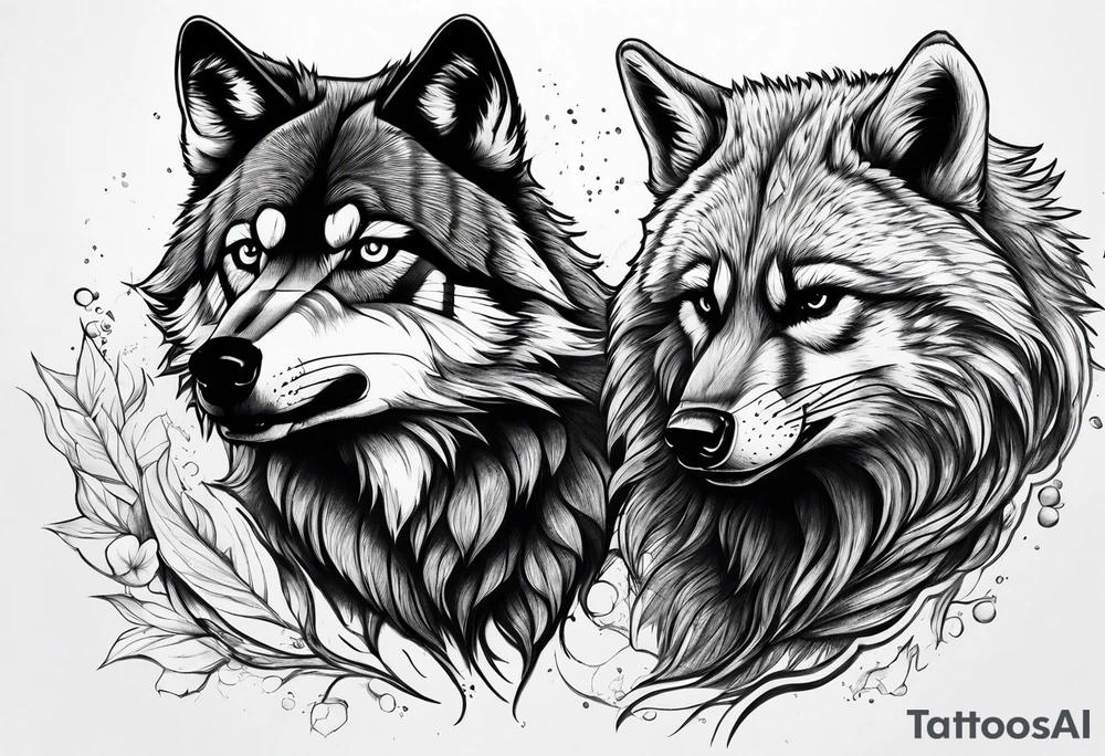 Wolf and raccoon fighting tattoo idea