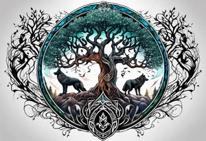 Yggdrasil with hugin and munin and fenrir tattoo idea