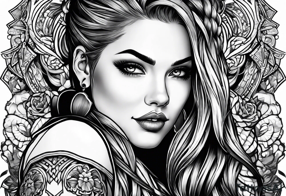 Bikergirl with dutch braids auf den unterarm tattoo idea
