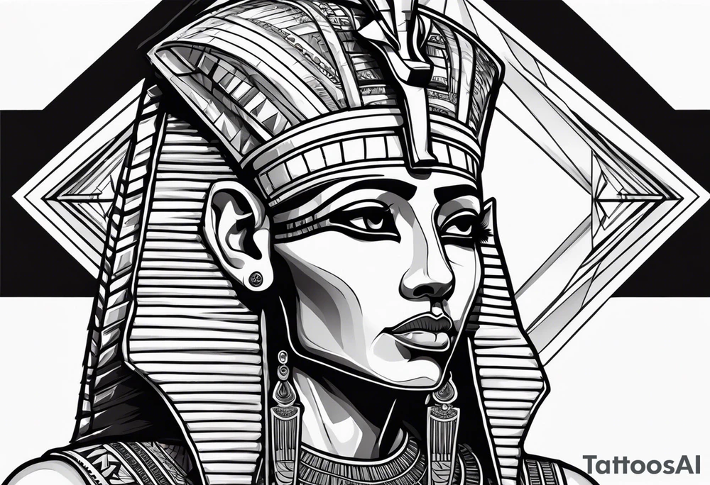 I want a Egyptian pharaoh skeleton in a headress facing the side tattoo idea