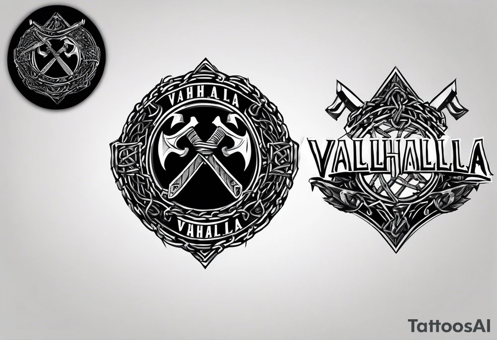 Valhalla round shield axe barbed wire chains tattoo idea