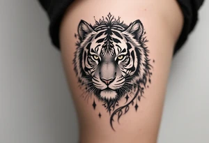 Character character in dark gray pairs with a tiger to emphasize inner and outer power. tattoo idea