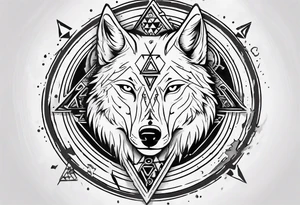 wolf head with triforce on forehead and circle in the background tattoo idea