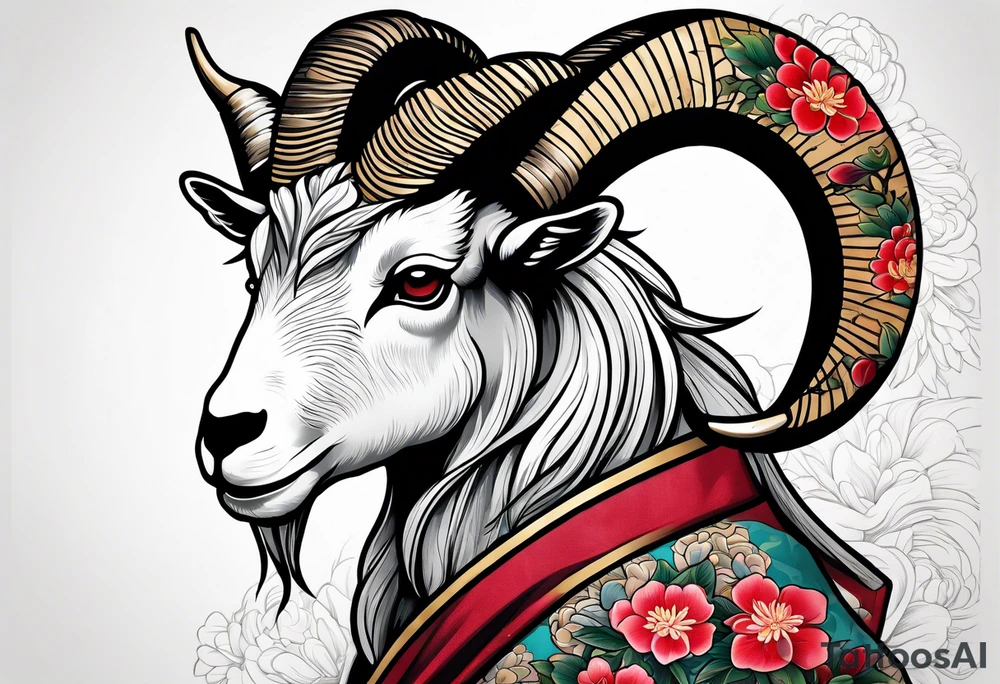 traditional japanese stylle goat tattoo idea