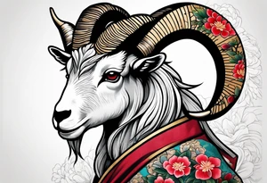 traditional japanese stylle goat tattoo idea
