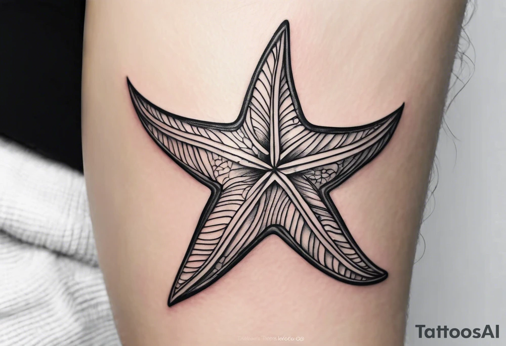 One single line Wave and starfish tattoo idea