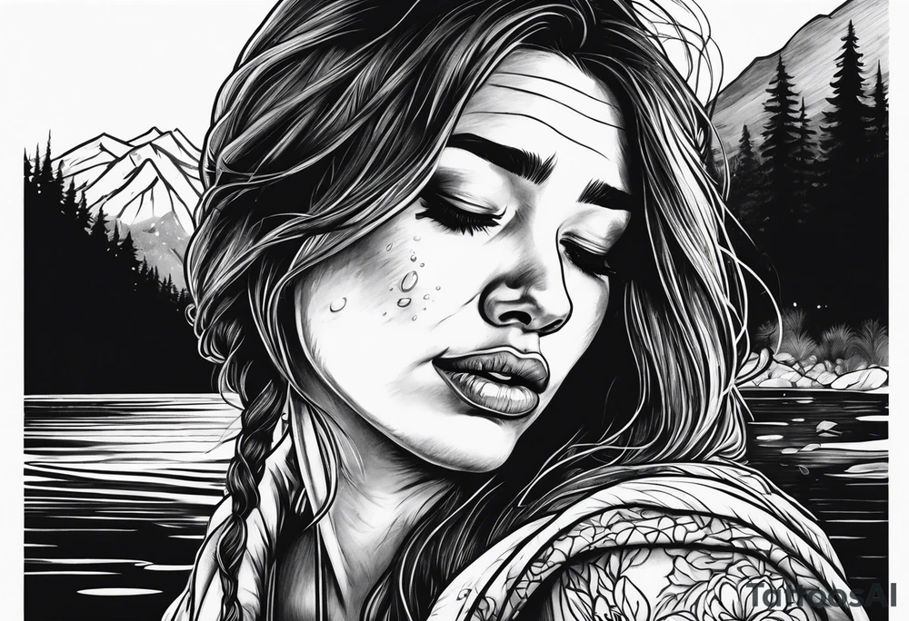 Woman crying at a river tattoo idea