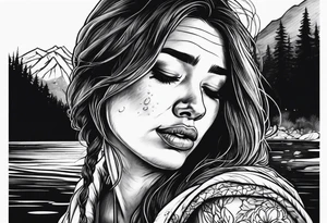 Woman crying at a river tattoo idea
