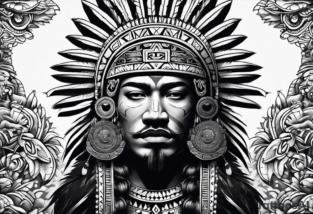 mexican aztec with fur head on head tattoo idea