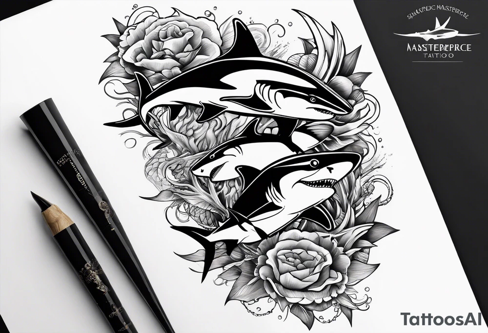 2 nautical style sharks wrapped around the knee tattoo idea 2 nautical style sharks wrapped around the knee tattoo idea