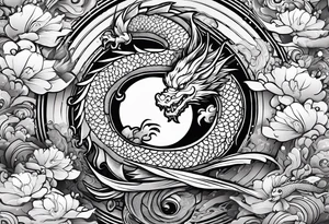 dragon and koi fish cute. face of dragon should not be fierce. should be surrounded by water or clouds tattoo idea