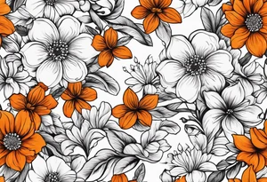 Arm sleeve with orange flowers tattoo idea