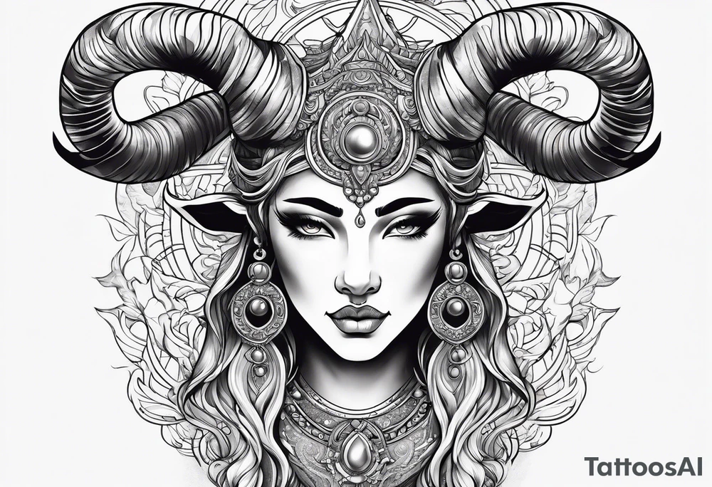 Taurus goddess with bull horns tattoo idea