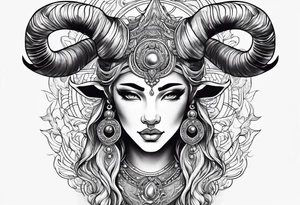 Taurus goddess with bull horns tattoo idea