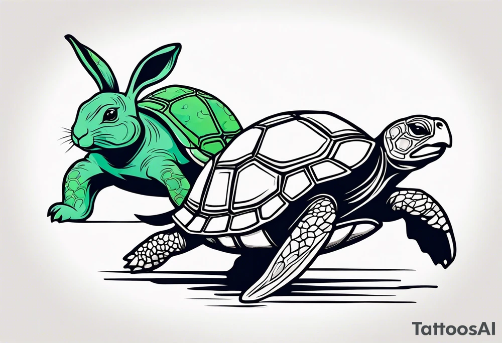 A Rabbit and a Turtle running tattoo idea