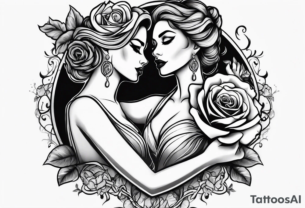 Dancing couple on a rose tattoo idea