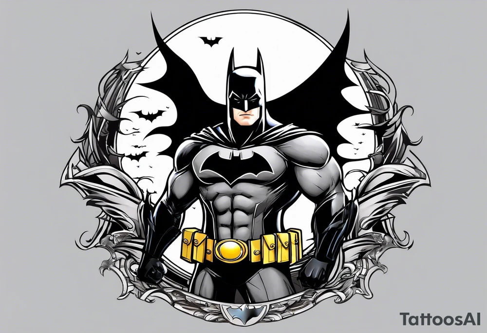 modern batman superhero with bat signal over gotham tattoo idea