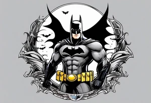 modern batman superhero with bat signal over gotham tattoo idea