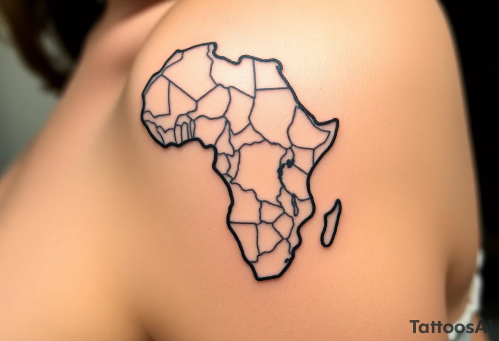 create a shoulder tattoo. I want a map of africa with south sudan outlined. ensure the country of south sudan is outlined by itself tattoo idea