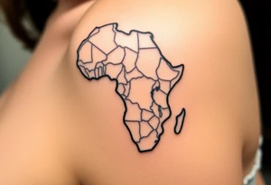 create a shoulder tattoo. I want a map of africa with south sudan outlined. ensure the country of south sudan is outlined by itself tattoo idea