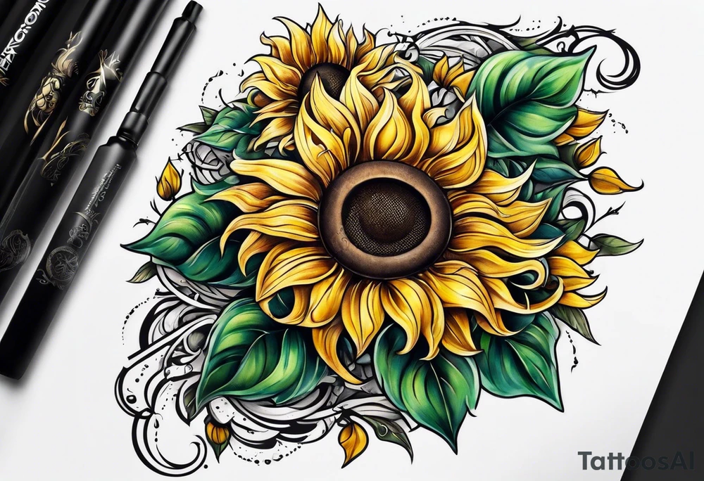 Sunflower viking sleeve tattoo idea