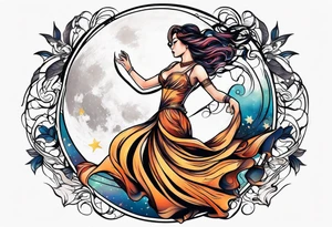 Woman dancing under the moon tattoo idea