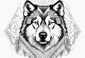 malamute half realistic half geometric tattoo idea