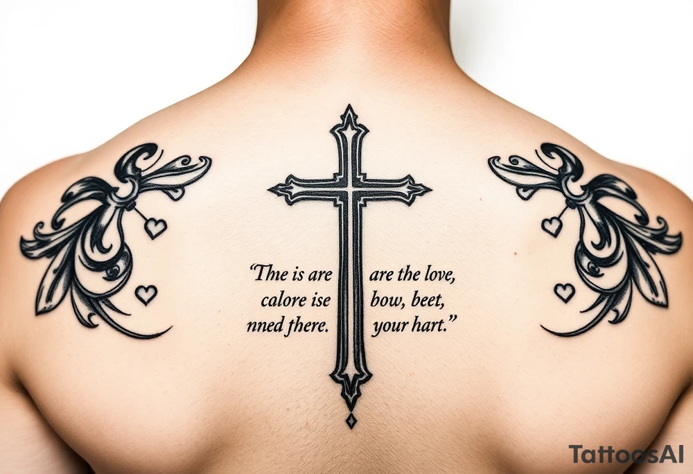 Christian tattoos for women spine with a cross and Bible verse tattoo idea