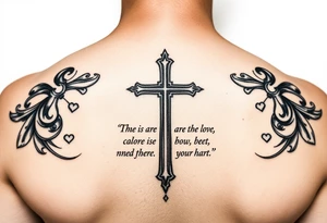 Christian tattoos for women spine with a cross and Bible verse tattoo idea