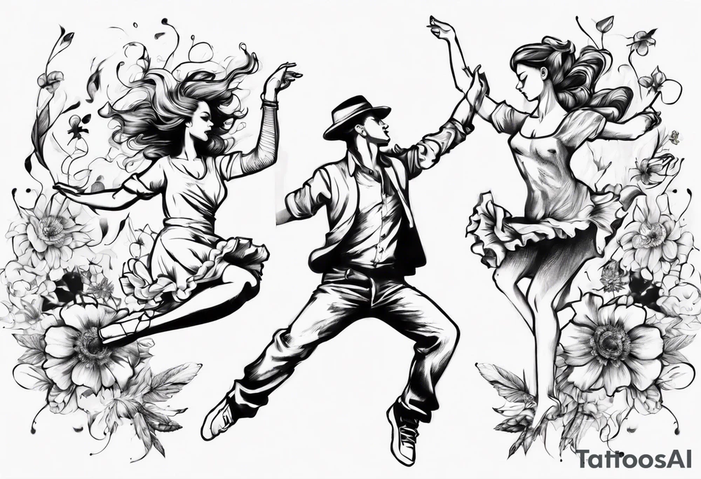 Dancing guy and girl into a flower tattoo idea