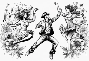 Dancing guy and girl into a flower tattoo idea