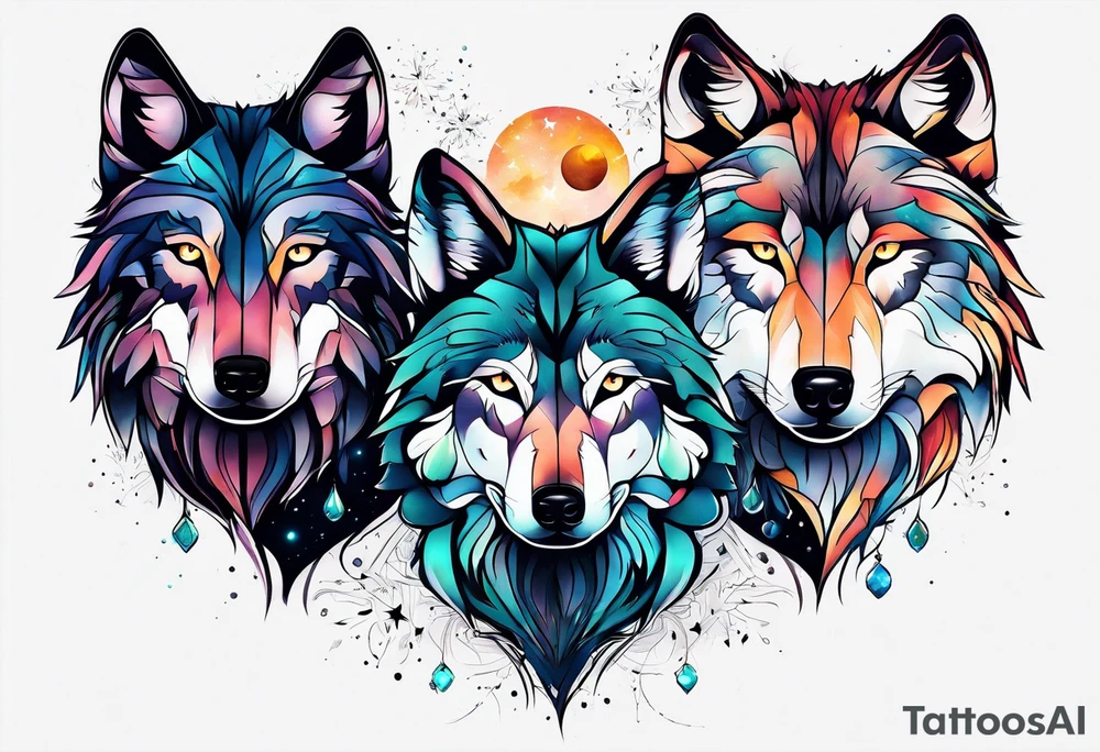 Constellation, two animal wolf tattoo idea