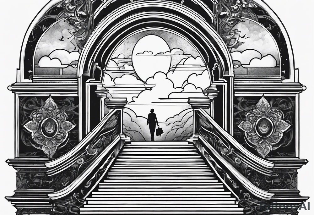 Person walking up stairs into heaven tattoo idea