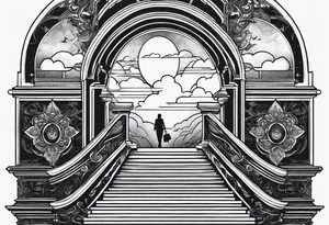 Person walking up stairs into heaven tattoo idea