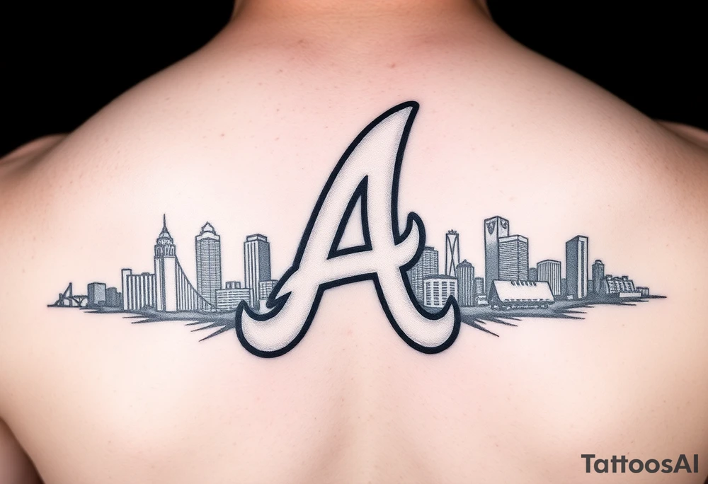 Atlanta Braves letter logo “A” overlapping a piece of the Atlanta skyline in the back tattoo idea