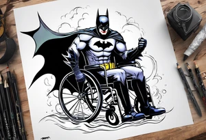 realistic batman fighting Joker from a wheelchair on the beach tattoo idea