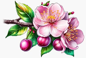 Vibrant, pink plum blossom flowers tattoo idea