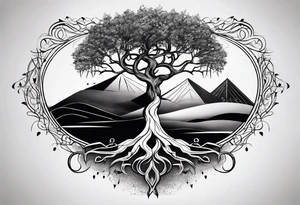 minimal Yggdrasil with roots 
3 line triangles behind tattoo idea