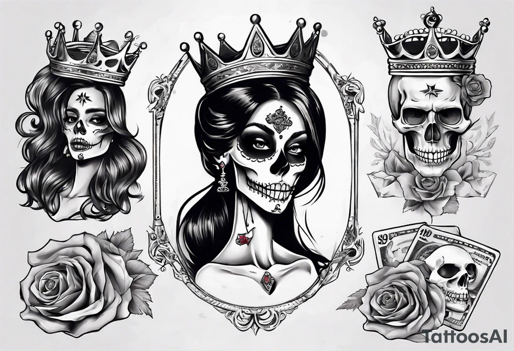 santa la muerta with money and crown
on the card tattoo idea