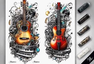 sleeve

music notes, a cassette tape, and
instruments tattoo idea