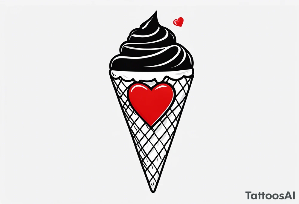 black and white ice cream cone with small red heart on it somewhere. tattoo idea