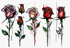 bleeding rose, tall, simple, one line, watercolor, replace the stem with the word Jesus tattoo idea